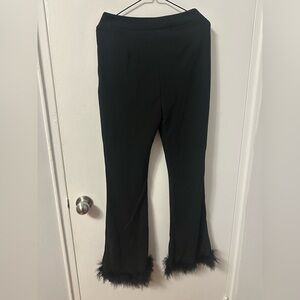 Pants with slit and faux fur